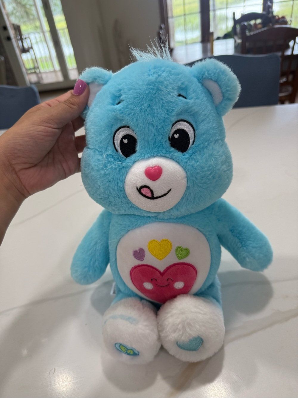 Care Bears Blue Plush Heart-Belly Bear with Multi-Color Hearts
